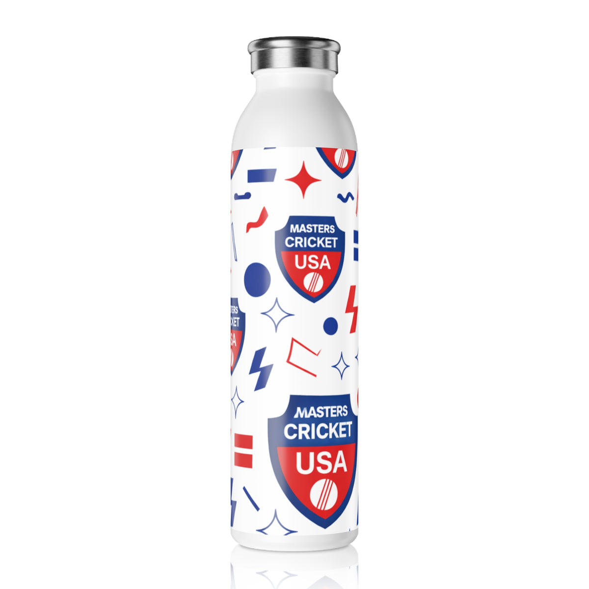 Masters Cricket USA Slim Water Bottle — Patriotic Red & Blue Cricket Logo Bottle